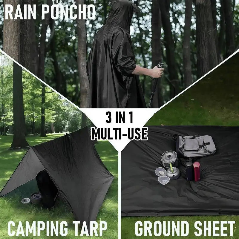 Waterproof Rain Poncho Hooded Sun Shelter For Outdoor Camping Hiking Fishing Cycling Climbing Rain Coat Travel Raincoat
