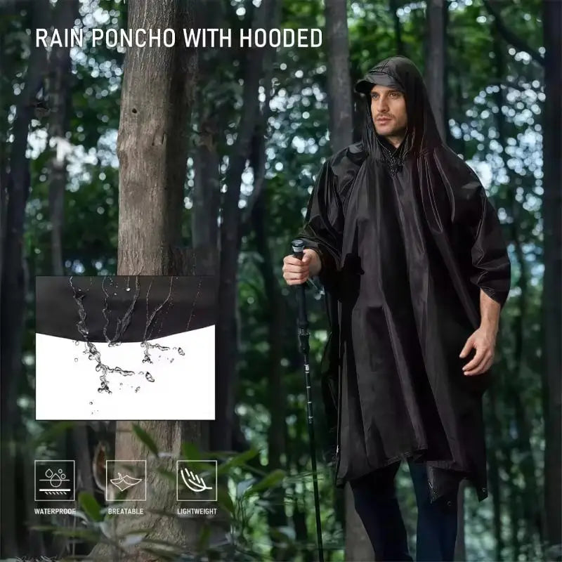 Waterproof Rain Poncho Hooded Sun Shelter For Outdoor Camping Hiking Fishing Cycling Climbing Rain Coat Travel Raincoat