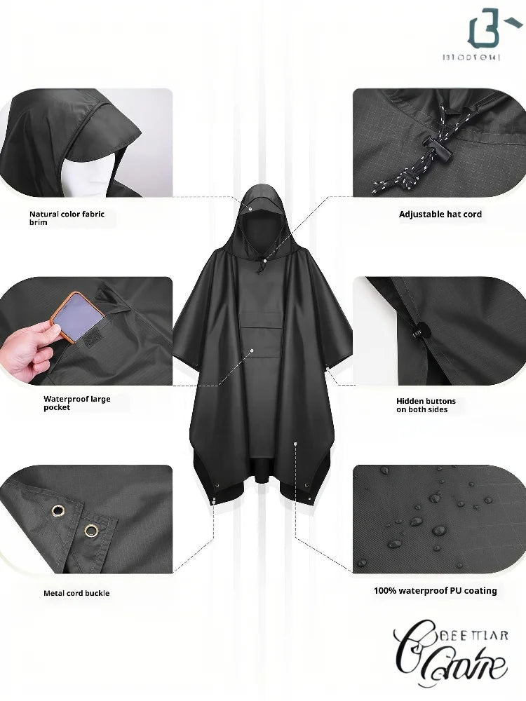 Waterproof Rain Poncho Hooded Sun Shelter For Outdoor Camping Hiking Fishing Cycling Climbing Rain Coat Travel Raincoat