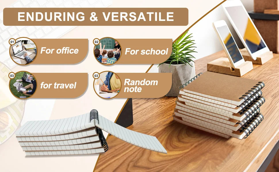 6/12 pocket notebooks, spiral-bound notepads, office-style mini notebooks, lined paper memos for home, university, or school use