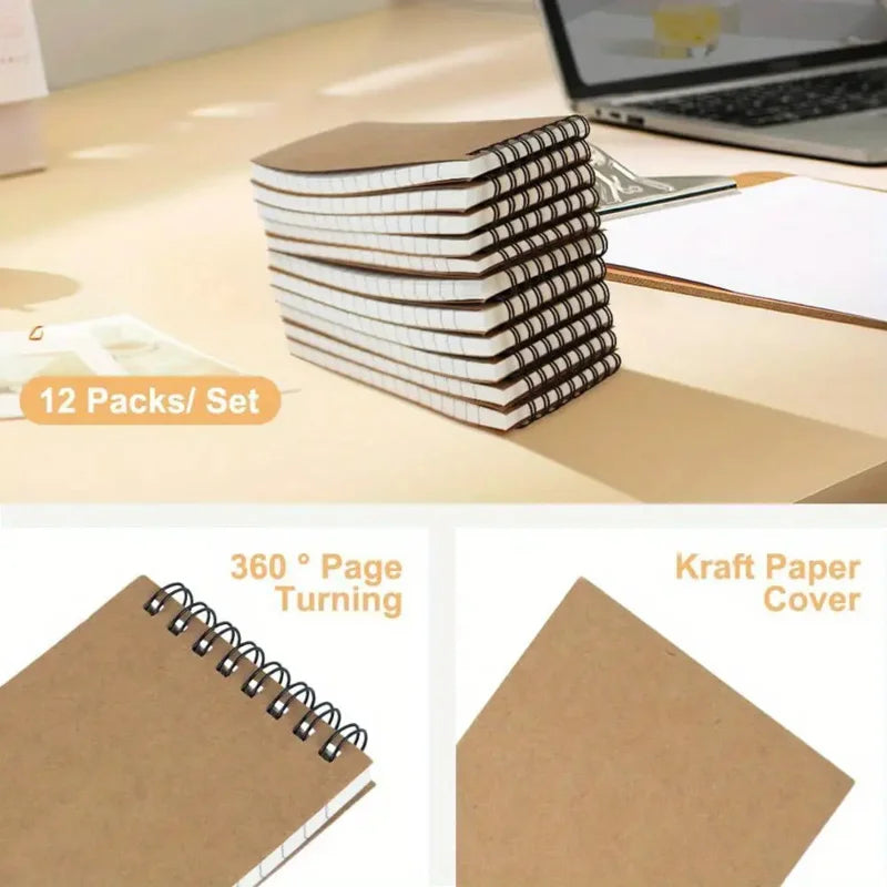 6/12 pocket notebooks, spiral-bound notepads, office-style mini notebooks, lined paper memos for home, university, or school use